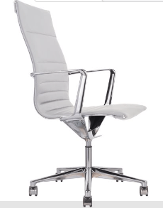 DIRECTION - Fauteuils - Fauteuil moyen dossier PURE, piétement 5 branches aluminium poli sur roulettes, , revêtement CUIR pleine fleur coloris blanc