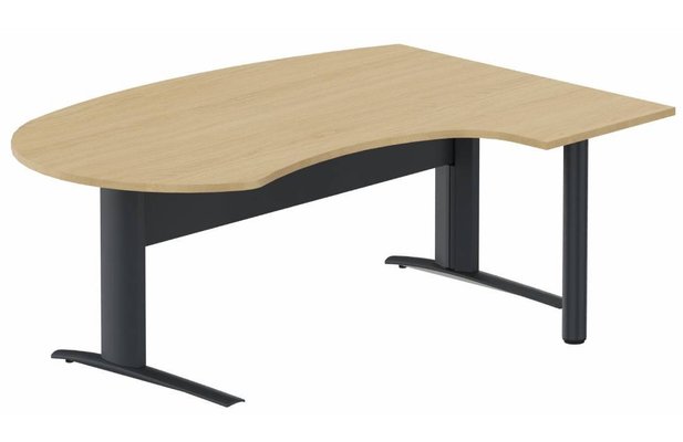Gamme K1 - Plans compacts - K1 Voile de fond Métal - Plan compact 90° asymétrique Manager 190x141x104/60cm sur pied de soutien - retour à droite -Finitions : PLATEAUX: CHENE (CE) / PIETEMENTS: ANTHRACITE (AN)