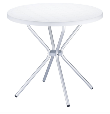 POLYPROPYLENE - TABLES  - MAJORQUE-Table plateau diamètre 80 cm en polypropylène recyclable , pieds 25 mm en aluminium anodisé -Finition plateau blanc