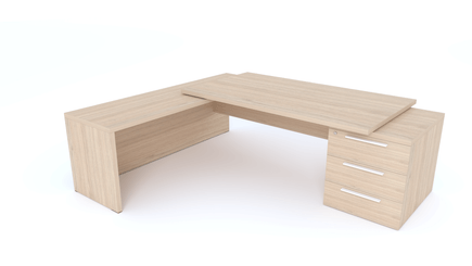 Gamme X5 - Tables de Bureau avec retour - X5- Plan Manager 180x90cm sur caisson XXL 3 tiroirs avec retour mur débordant (encombrement 236x200cm)  -Finitions = Plateau : Chêne (CE) / Caisson : Chêne (CE)