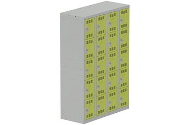 [Pas de famille] - [Pas de sous famille] - Vestiaire multicases 4 colonnes L,30cm 5 cases (fermeture cadenas) H,180xL,120xP,50cm coffre gris clair/portes anis