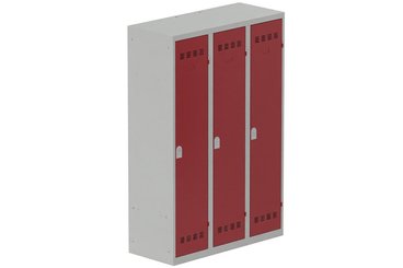 [Pas de famille] - [Pas de sous famille] - Vestiaire industrie salissante 3 portes (serrure 2 clés) H180xL120xP50cm coffre gris clair/ porte(s) rouge