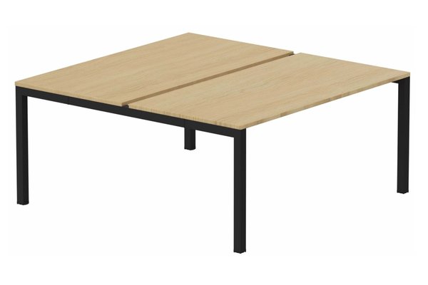 Postes Bench (poste doubles) - SERIE K3 - k3 - Bench départ 2 Plateaux fixes 140x70 (encombrement P145xL140cm) -Finitions : PLATEAUX: CHENE (CE) / PIETEMENTS: NOIR GRAINE MAT (NG ) / 
