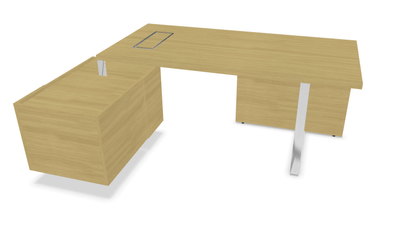 Gamme P1 - Tables de bureau - P1 Ensemble de bureau 204x150cm. meuble retour à gauche. top access. avec voile de fond