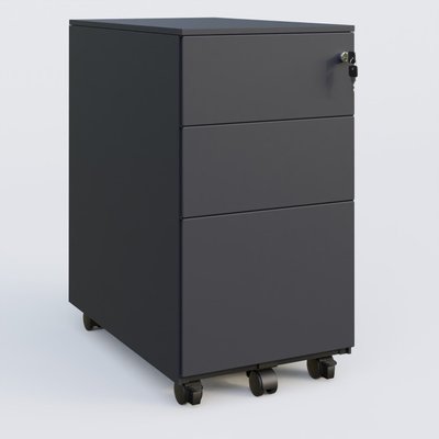 [Pas de famille] - [Pas de sous famille] - Caisson métal slim sur roulettes 3 tiroirs dont 1 DS H60xL30xP52cm/ anthracite