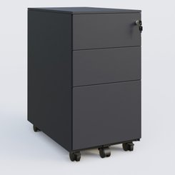 [Pas de famille] - [Pas de sous famille] - Caisson métal slim sur roulettes 3 tiroirs dont 1 DS H60xL30xP52cm/ anthracite