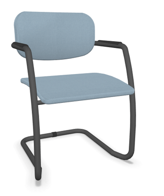 VISITEURS ET FONCTIONNELS - Luge - DIVA fauteuil dos tissu. piétement luge laqué noir assise et dossier tissu STEP coloris bleu clair