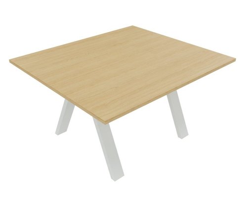 [Pas de famille] - [Pas de sous famille] - X3 Table de réunion rectiligne L140xP120cm. Plateau Chêne clair et piètement Blanc.