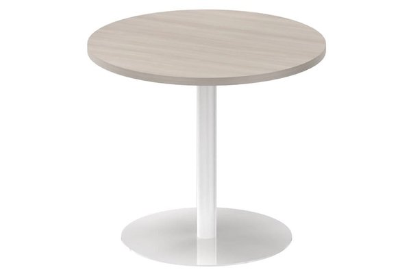 TABLES DE REUNION - Ronde - Table ronde diamètre 90cm Plateau Acacia sur pied colonne Blanc