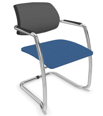VISITEURS ET FONCTIONNELS - Luge - Diva - Chaise dos résille- Piétement luge chrome (CH).Assise tissu Bondai Bleu (6003)