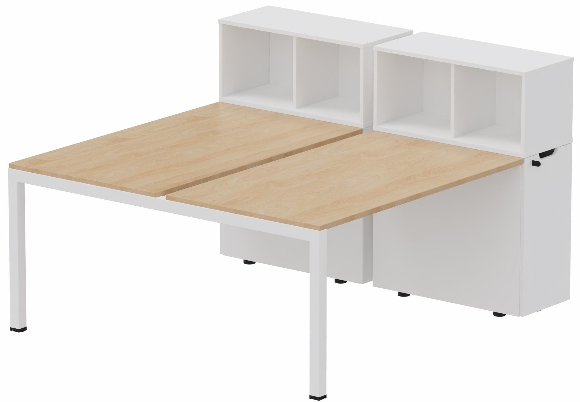 K3 Bench départ avec niche sur rangement personnel 156x80cm encombrement 156x165cm, plateau hêtre, structure blanc