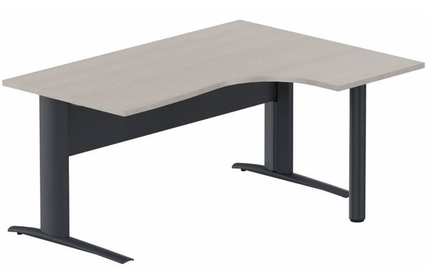 Gamme K1 - Plans compacts - K1 VDF METAL Compact 90° asymétrique 180x120x80/60cm retour à droite sur pied de soutien, plateau acacia, structure anthracit
