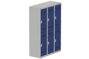 VESTIAIRES MULTICASES - 3 Colonnes - Vestiaire multicases, 3 colonnes L.120cm/6 cases, coffre gris clair/portes bleu foncé