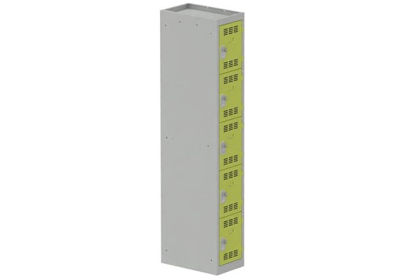 [Pas de famille] - [Pas de sous famille] - Vestiaire multicases 1 colonne L,30cm 5 cases (fermeture cadenas) H,180xL,30xP,50cm coffre gris clair/portes anis