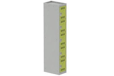[Pas de famille] - [Pas de sous famille] - Vestiaire multicases 1 colonne L,30cm 5 cases (fermeture cadenas) H,180xL,30xP,50cm coffre gris clair/portes anis