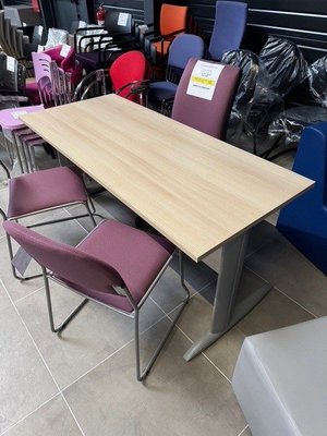 DESTOCKAGE - Bureau - Bureau plan droit avec voile de fond plateau acacia piétement couleur aluminium