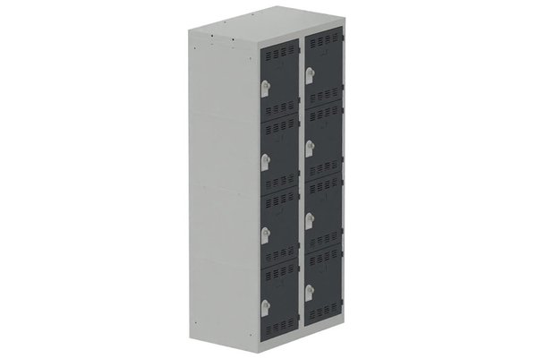 VESTIAIRES MULTICASES - 2 Colonnes - Vestiaire multicases, 2 colonnes L.80cm/8 cases, coffre gris clair/portes anthracite