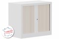Armoire à rideaux H69,5xL80cm 1 tablette , coffre blanc, rideaux acacia