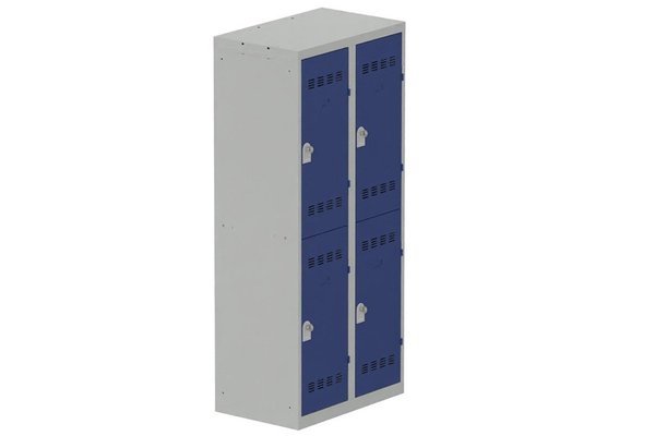 VESTIAIRES MULTICASES - 2 Colonnes - Vestiaire multicases, 2 colonnes L.80cm/4 cases, coffre gris clair/portes bleu foncé