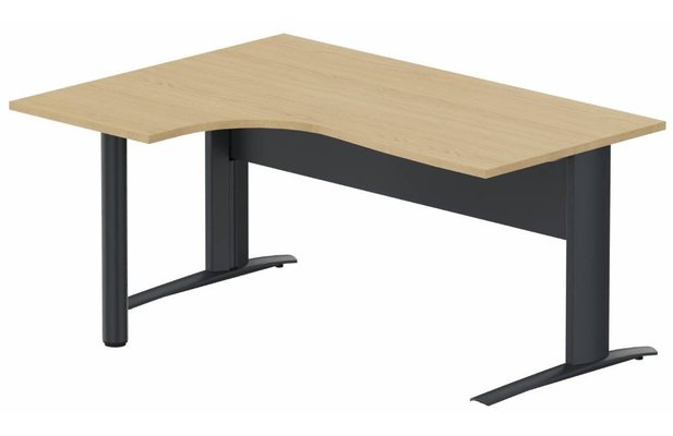 Gamme K1 - Plans compacts - K1 Voile de fond Métal - Plan compact 90° asymétrique 180x120x80/60cm sur pied de soutien - retour à gauche -Finitions : PLATEAUX: CHENE (CE) / PIETEMENTS: ANTHRACITE (AN)