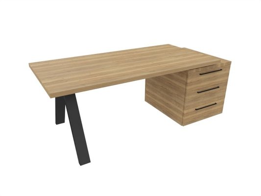 [Pas de famille] - [Pas de sous famille] - X3 Plan Manager 180x90cm + caisson XXL débordant (encombrement 206x90cm). Plateau, caisson Chêne naturel et pietement Noir.