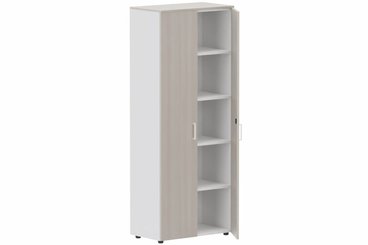 ARMOIRES PORTES BATTANTES - Mélaminés - Armoire mélamine H196xL100cm portes bois -Finitions= Top de finition : acacia (AK) / Corps d'armoire et tablettes : blanc / Façade : Acacia (AK) poignées blanc