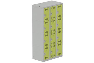 [Pas de famille] - [Pas de sous famille] - Vestiaire multicases 3 colonnes L,30cm 4 cases (fermeture cadenas) H,180xL,90xP,50cm coffre gris clair/portes anis