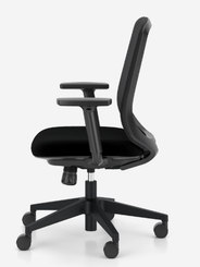 OPERATIVE - Dossier résille - SOLO fauteuil opérative synchrone, dossier résille coloris noir avec renfort lombaire réglable en hauteur, tissu BONDAI coloris noir, accotoirs réglables en hauteur, structure nylon noir