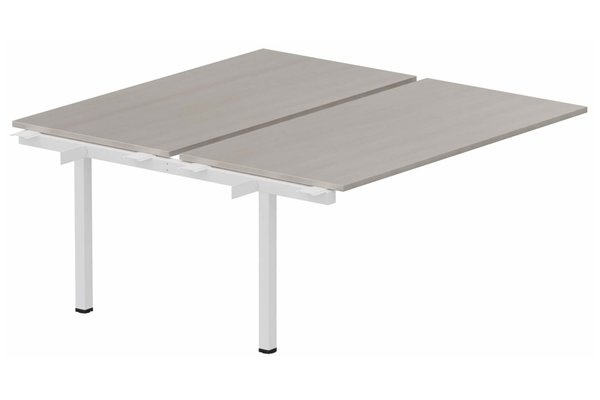 Postes Bench (poste doubles) - SERIE K3 - K3 Bench suivant 2 plateaux fixes 140x80cm encombrement 140x165cm, plateau acacia, structure blanc