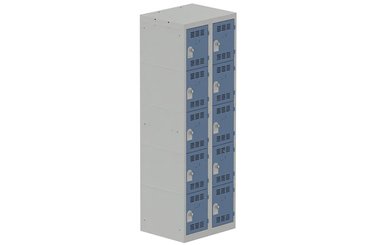 [Pas de famille] - [Pas de sous famille] - Vestiaire multicases 2 colonnes L,30cm 5 cases (fermeture cadenas) H,180xL,60xP,50cm coffre gris clair/portes bleu