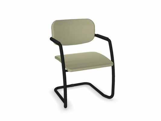 VISITEURS ET FONCTIONNELS - Luge - DIVA fauteuil dos tissu. piétement luge laqué noir assise et dossier vinyle RNN coloris taupe