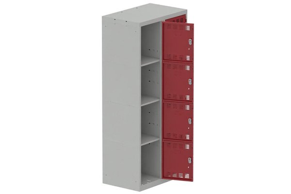 [Pas de famille] - [Pas de sous famille] - Vestiaire multicases 2 colonnes L,40cm 4 cases (fermeture cadenas) H,180xL,80xP,50cm coffre gris clair/portes rouge