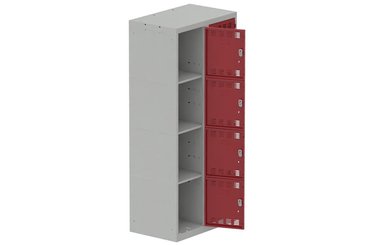 [Pas de famille] - [Pas de sous famille] - Vestiaire multicases 2 colonnes L,40cm 4 cases (fermeture cadenas) H,180xL,80xP,50cm coffre gris clair/portes rouge