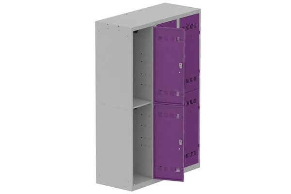 [Pas de famille] - [Pas de sous famille] - Vestiaire multicases 3 colonnes L,40cm 2 cases (fermeture cadenas) H,180xL,120xP,50cm coffre gris clair/portes prune