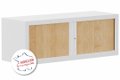 Armoire rehausse H44xL120cm coffre blanc/rideaux hêtre
