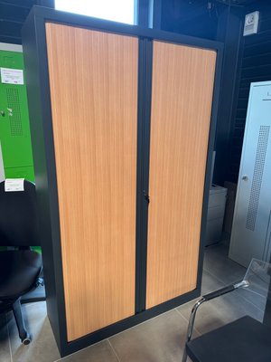 DESTOCKAGE - Rangements - Armoire à rideaux 198 x 120 cm , coffre anthracite rideaux hêtre