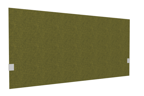 PANNEAUX ECRANS POUR BUREAU DROIT SOLO - Pour bureaux largeur 140 cm - SECRET Panneau-écran acoustique H74cm pour poste solo L.140cm. 2 faces tissu STEP coloris vert chiné. pinces de fixation réglables en hauteur coloris aluminium