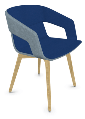FAUTEUILS/POUFS - 4 pieds bois - MELODY fauteuil 4 pieds bois. face intérieure tissu STEP coloris bleu face extérieure tissu STEP coloris gris piétement frêne brun