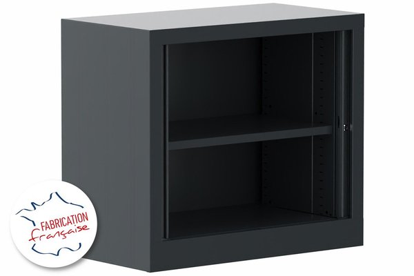 [Pas de famille] - [Pas de sous famille] - Armoire à rideaux H69,5xL80cm 1 tablette  Coffre Noir rideaux acacia