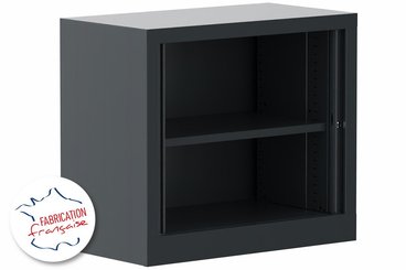 [Pas de famille] - [Pas de sous famille] - Armoire à rideaux H69,5xL80cm 1 tablette  Coffre Noir rideaux acacia