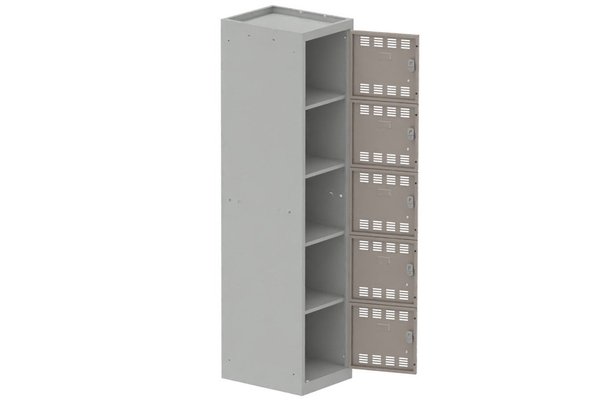 [Pas de famille] - [Pas de sous famille] - Vestiaire multicases 1 colonne L,40cm 5 cases (fermeture cadenas) H,180xL,40xP,50cm coffre gris clair/portes basalte