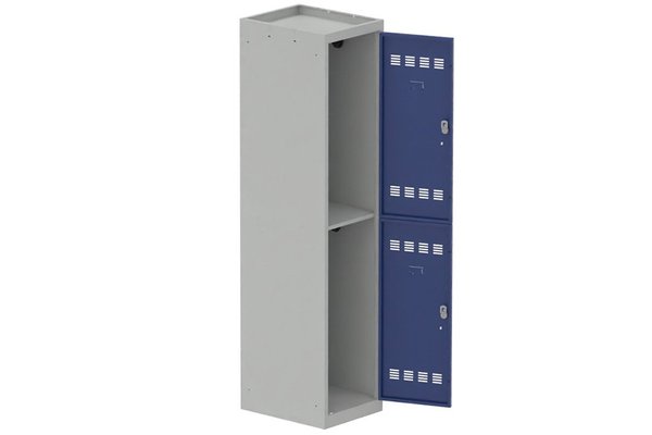 VESTIAIRES MULTICASES - 1 Colonne - Vestiaire multicases, 1 colonne L.40cm/2 cases, coffre gris clair/portes bleu foncé