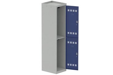 VESTIAIRES MULTICASES - 1 Colonne - Vestiaire multicases, 1 colonne L.40cm/2 cases, coffre gris clair/portes bleu foncé