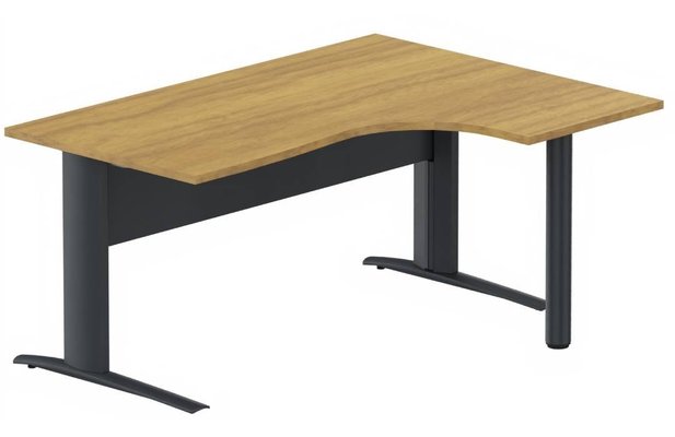 Gamme K1 - Plans compacts - K1 Voile de fond Métal - Plan compact 90° asymétrique 180x120x80/60cm sur pied de soutien - retour à droite -Finitions : PLATEAUX: NOYER (NO) / PIETEMENTS: ANTHRACITE (AN)