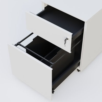 CAISSONS  - Mobiles - Caisson métal sur roulettes 2 tiroirs H57xL42xP54cm/ blanc