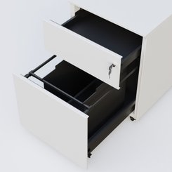 CAISSONS  - Mobiles - Caisson métal sur roulettes 2 tiroirs H57xL42xP54cm/ blanc