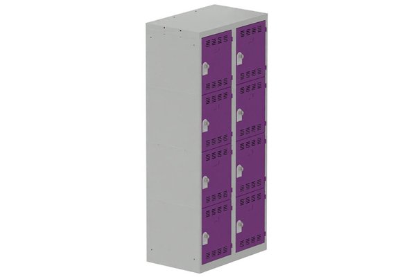 [Pas de famille] - [Pas de sous famille] - Vestiaire multicases 2 colonnes L,40cm 4 cases (fermeture cadenas) H,180xL,80xP,50cm coffre gris clair/portes prune