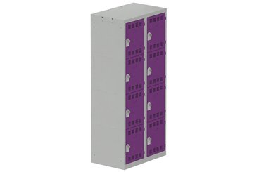 [Pas de famille] - [Pas de sous famille] - Vestiaire multicases 2 colonnes L,40cm 4 cases (fermeture cadenas) H,180xL,80xP,50cm coffre gris clair/portes prune
