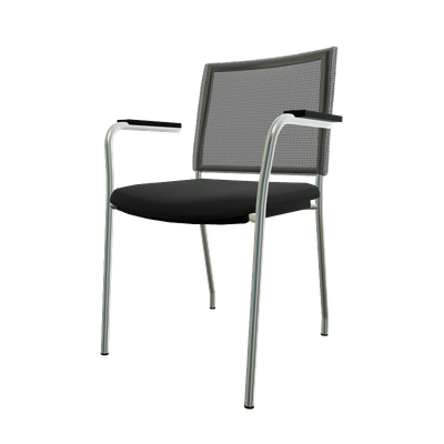VISITEURS ET FONCTIONNELS - 4 Pieds - ZEN mesh visiteur - Chaise 4 pieds avec accotoirs chrome (CH).Assise tissu et dossier résille Bondai Noir (8033)