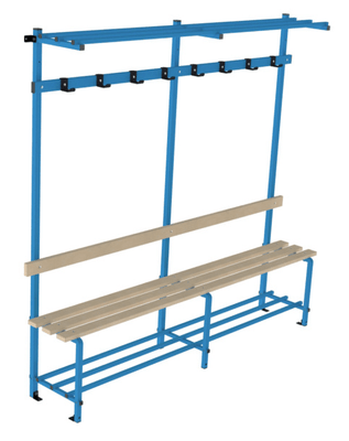 SCOLAIRE - Apprendre - Banc avec portemanteau 8 patères époxy banc bois - L195,5xP41,5xH181,5 cm